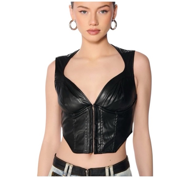 AKIRA Tops - AKIRA Black AYLA Faux Leather Corset Crop Top size Medium moto biker-core goth